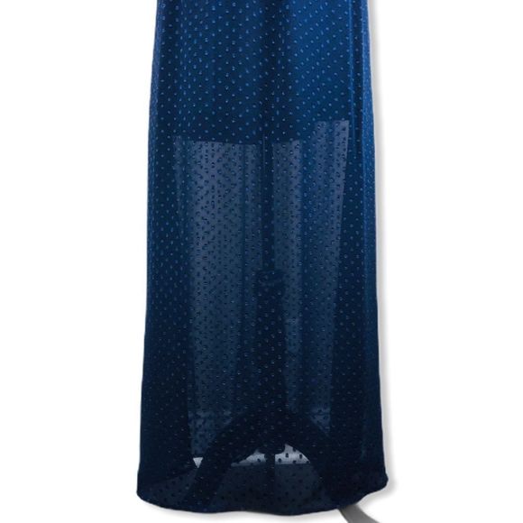 Daniel Rainn Navy Swiss Dot Keyhole Sleeveless Ribbon Trim Maxi Dress size M - Picture 9 of 16